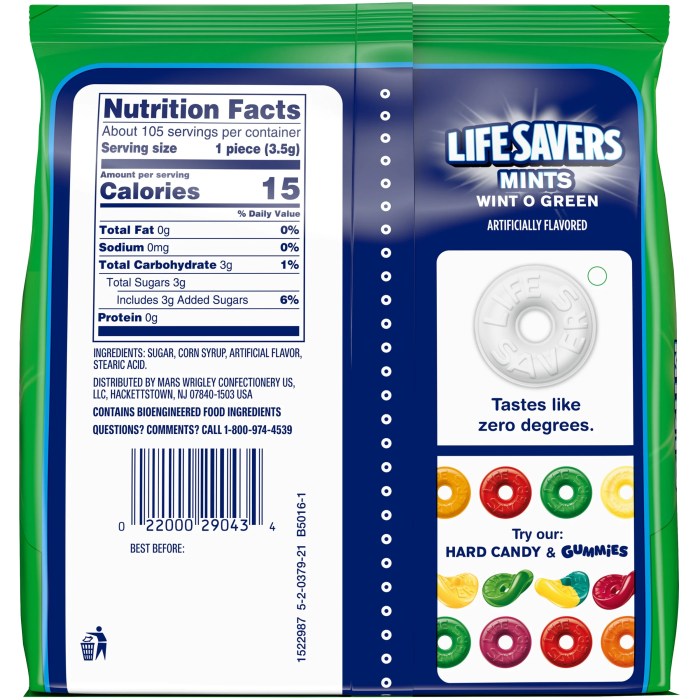 Lifesaver mints nutrition facts