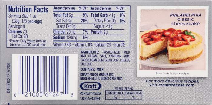 Philadelphia cream cheese nutrition facts