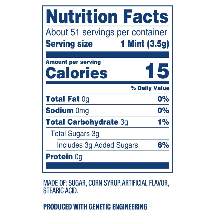 Mints lifesaver nutrition info candy life